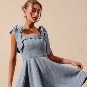 ✨NWT SO ME A Line Fit and Flare Diamond Bow Ribbon Denim Dres